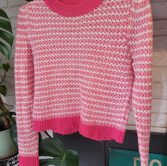 WAYF Open Knit Stripe Crewneck Sweater White Pink Size S - Picture 2 of 7